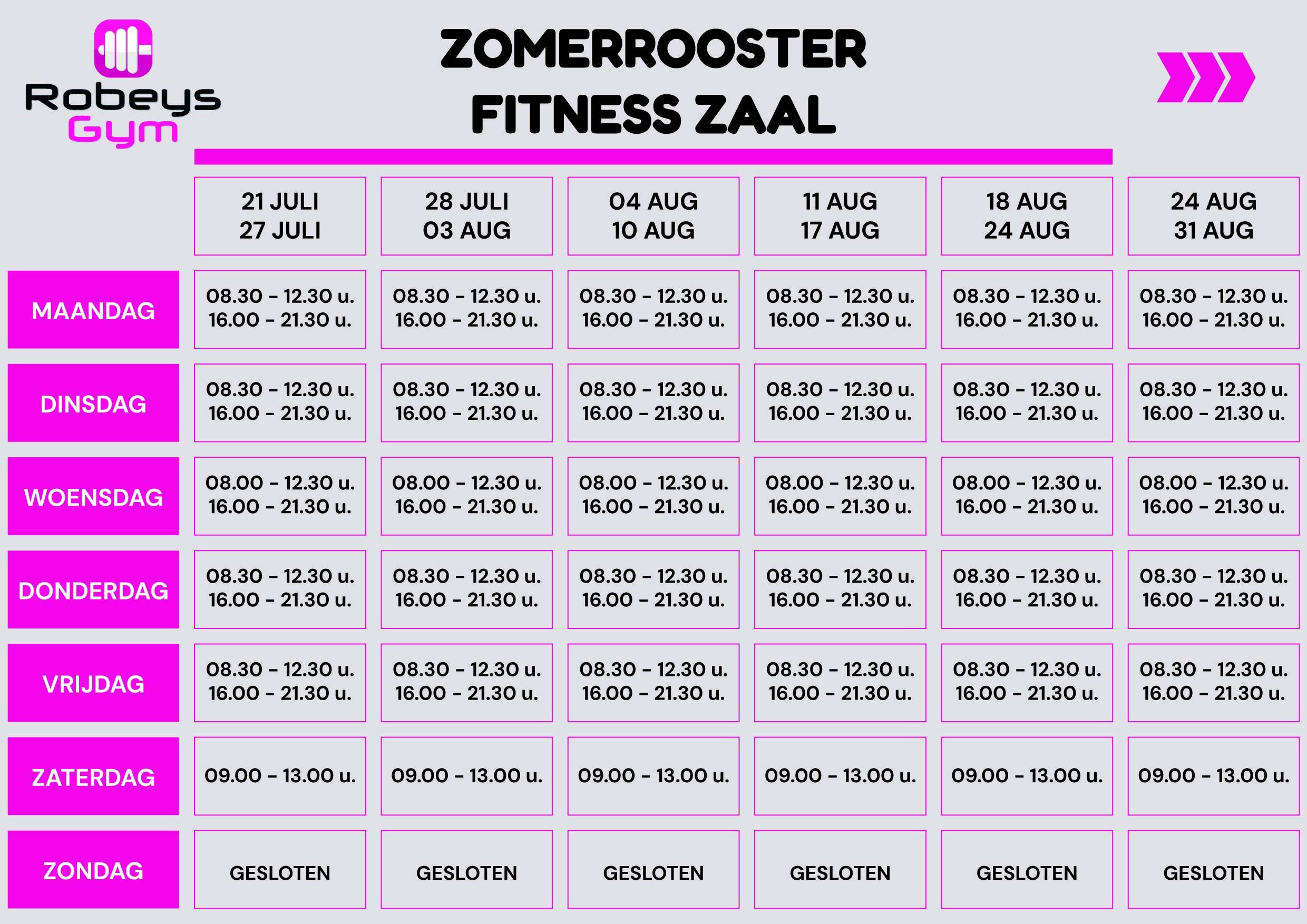 Zomerrooster Fitness Zaal 2025